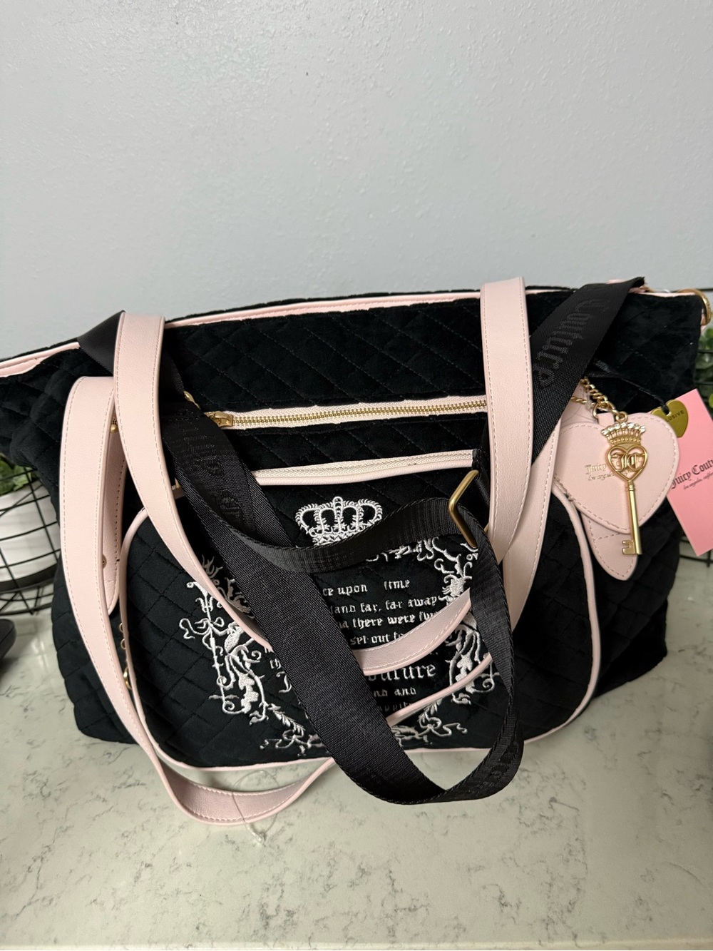 Juicy Couture Black Tote with Light Pink Trim and Gold Accents